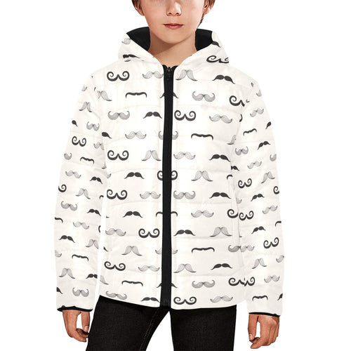 Mustache Beard Pattern Print Design 05 Kids' Boys' Girls' Padded Hooded Jacket