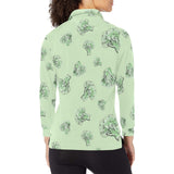 broccoli sketch pattern Women's Long Sleeve Polo Shirt