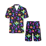 Colorful halloween background Men's V-Neck Short Pajama Set