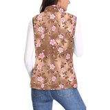 Pink sakura cherry blossom drak brown background Women's Padded Vest