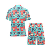 British Pattern Print Design 04 Men's V-Neck Short Pajama Set