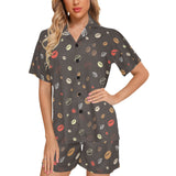 Coffee bean leave pattern Women's V-Neck Short Pajama Set