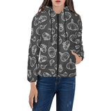 Garlic pattern black background Women's Padded Hooded Jacket