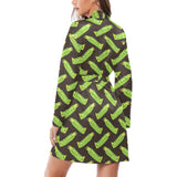 Green Peas Pattern Print Design 05 Women's Long Sleeve Belted Night Robe