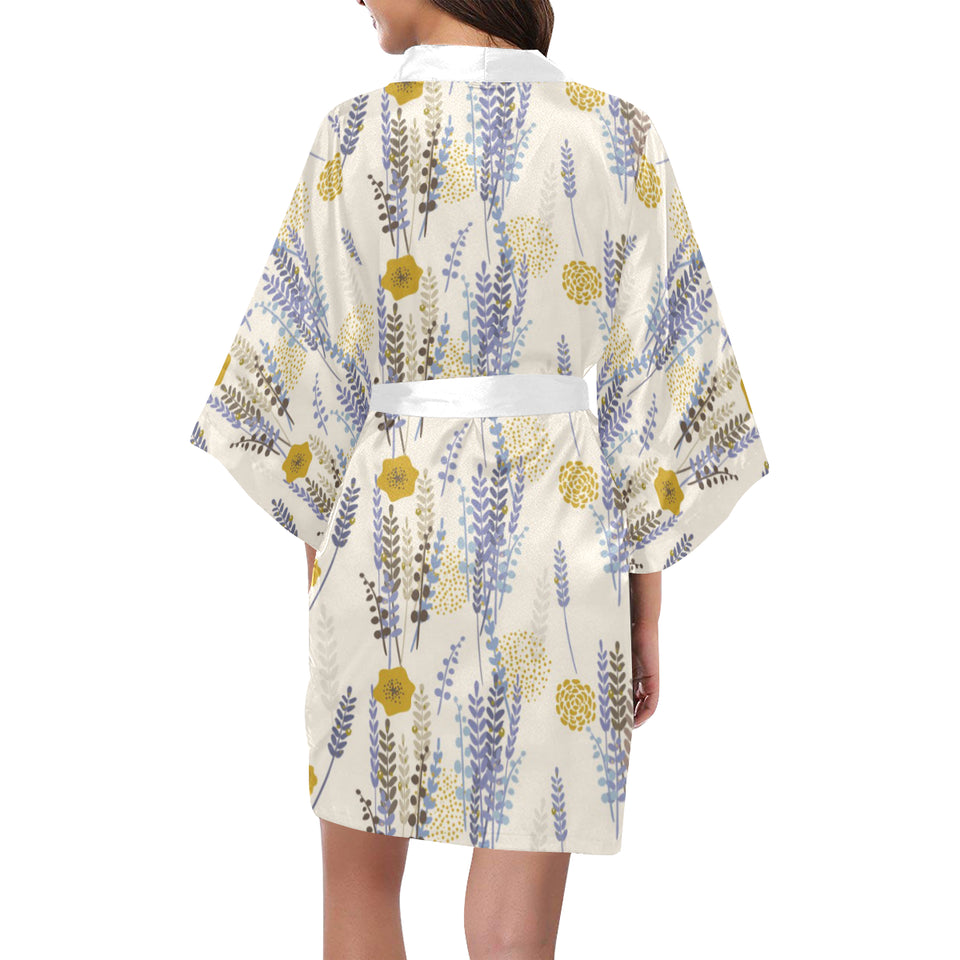 Lavender modern pattern blackground Women's Short Kimono Robe