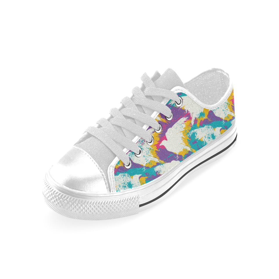 Colorful crow illustration pattern Men's Low Top Canvas Shoes White