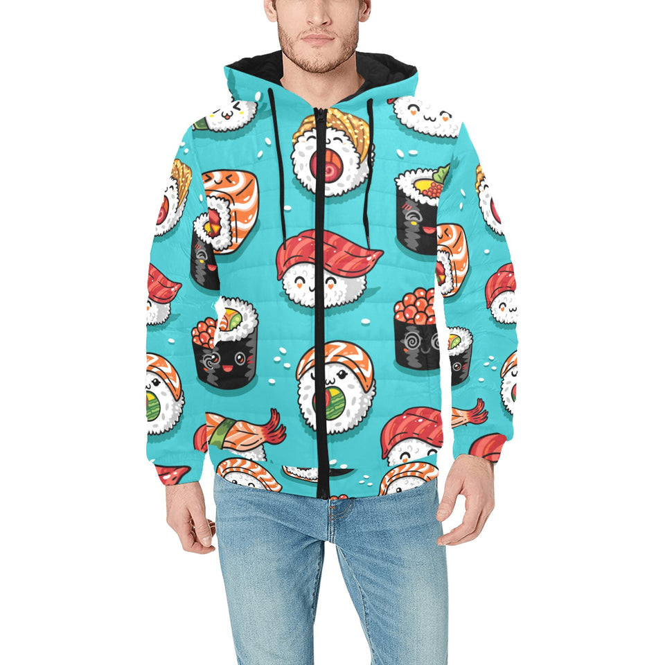 Cute sushi pattern Men's Padded Hooded Jacket