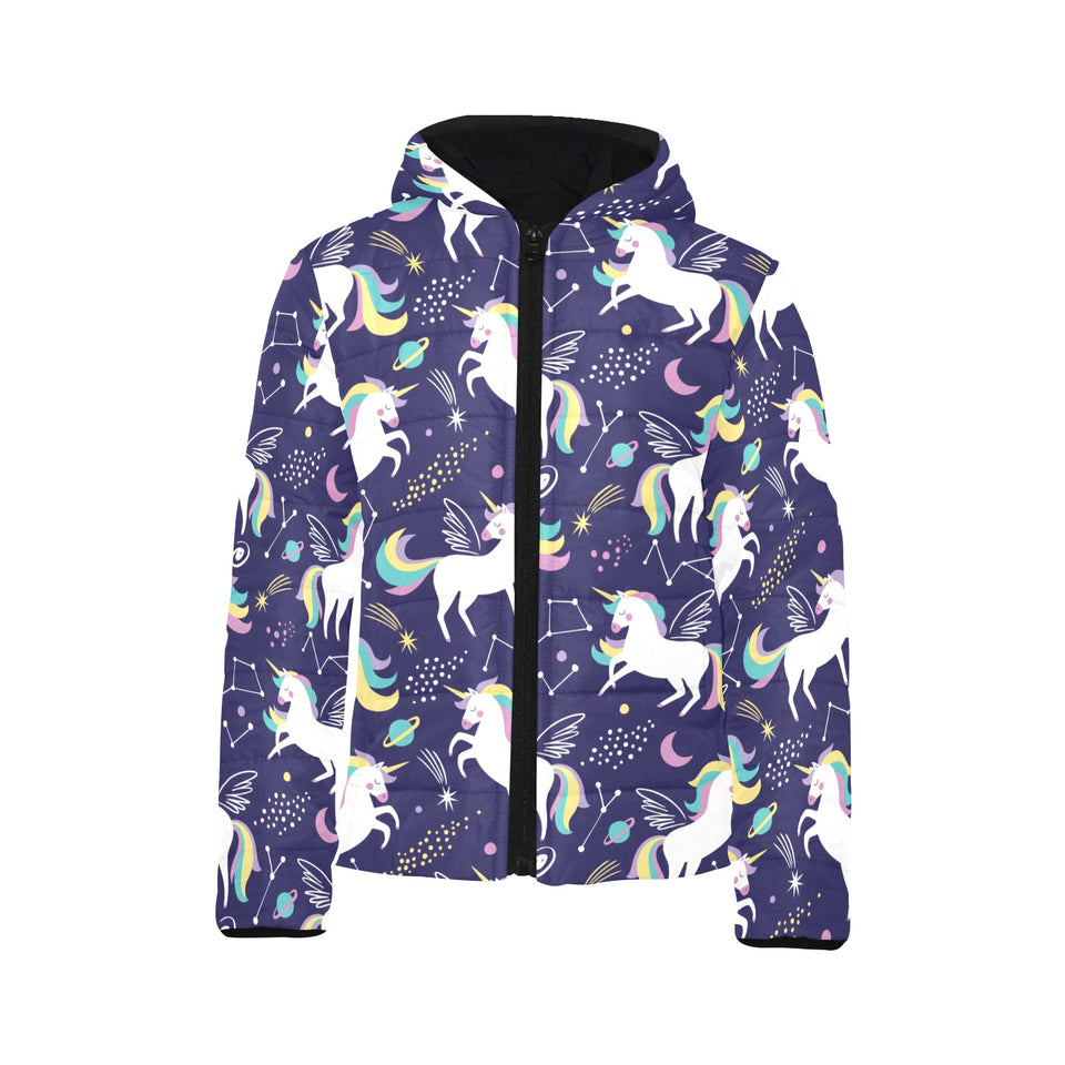 Hand drawn cute unicorn star planet Kids' Boys' Girls' Padded Hooded Jacket