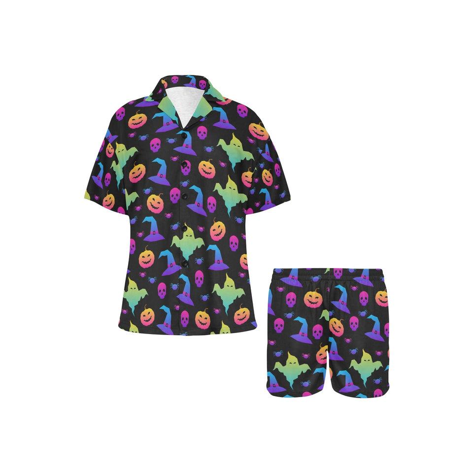 Colorful halloween background Women's V-Neck Short Pajama Set