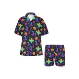 Colorful halloween background Women's V-Neck Short Pajama Set