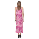 Beautiful dragonfly pink background V-Neck Open Fork Long Dress