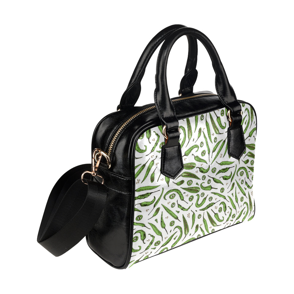 Hand drawn sketch style green Chili peppers patter Shoulder Handbag