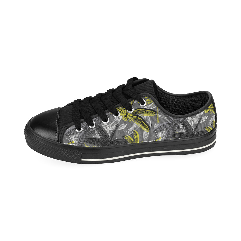 Hand drawn dragonfly pattern Men's Low Top Canvas Shoes Black