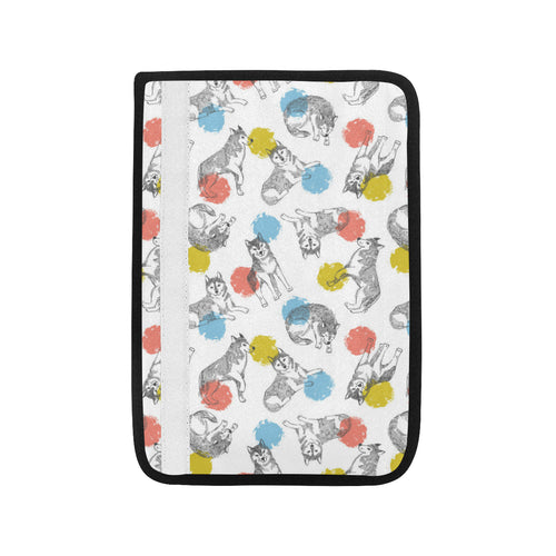 Siberian husky and colorful circle pattern Car Seat Belt Cover