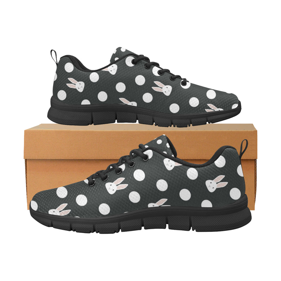 Cute white rabbit polka dots black background Men's Sneaker Shoes