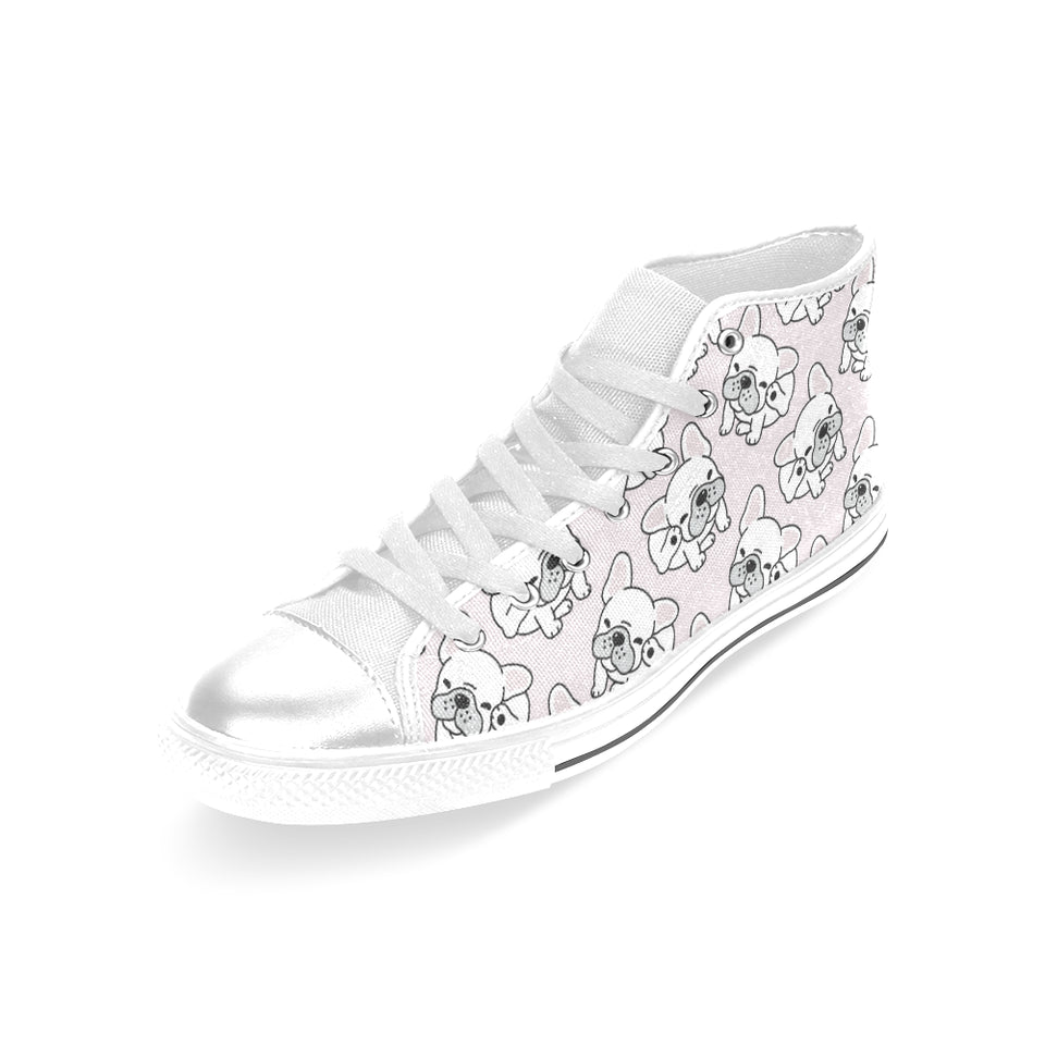 Cute french bulldog pattern Women's High Top Canvas Shoes White