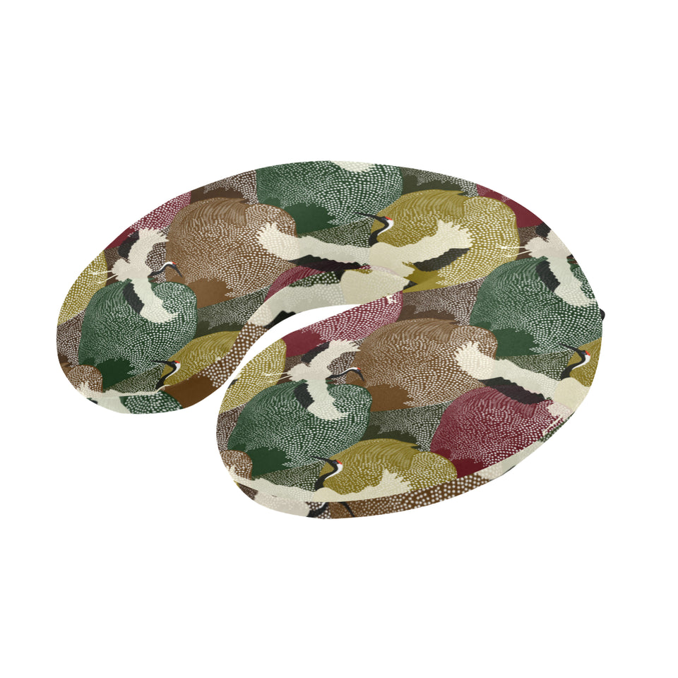 Japanese cranes flying forest dot pattern U-Shaped Travel Neck Pillow