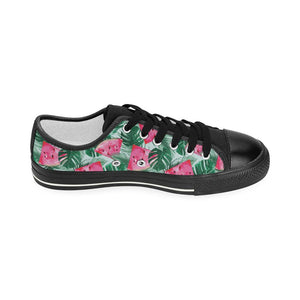 Watermelons tropical palm leaves pattern Kids' Boys' Girls' Low Top Canvas Shoes Black