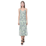 hand drawn blueberry pattern V-Neck Open Fork Long Dress