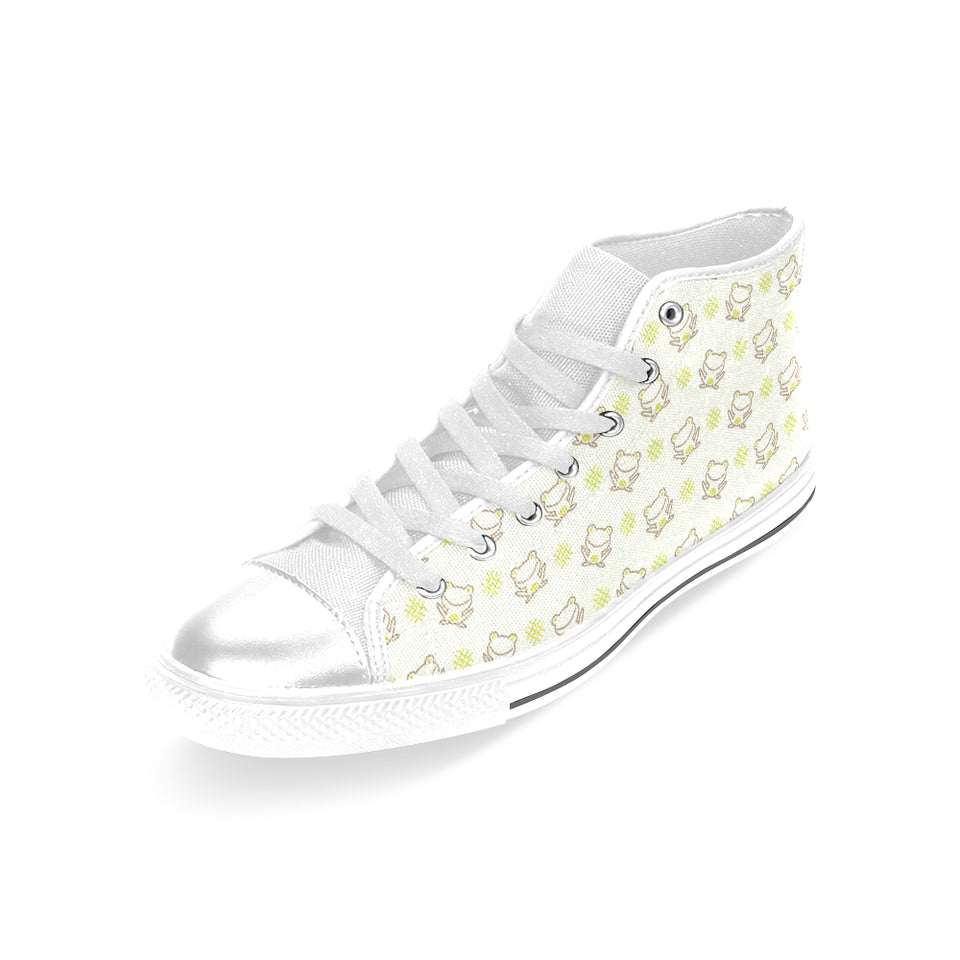 Cute cartoon frog baby pattern Women's High Top Canvas Shoes White