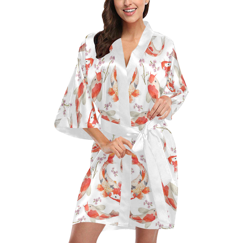 Watercolor fancy carp pattern Women's Short Kimono Robe
