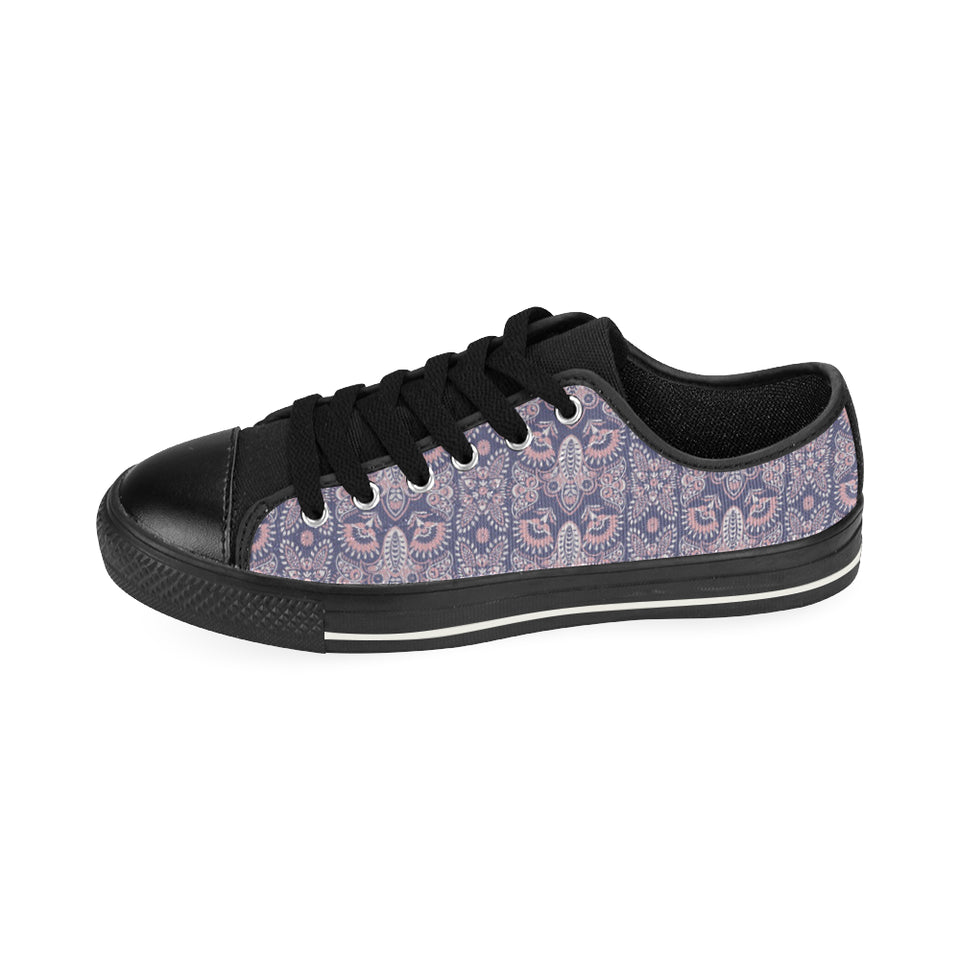 Indian Batik Style pattern Men's Low Top Canvas Shoes Black