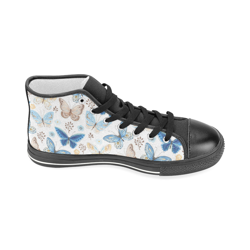blue butterfly pattern Men's High Top Canvas Shoes Black