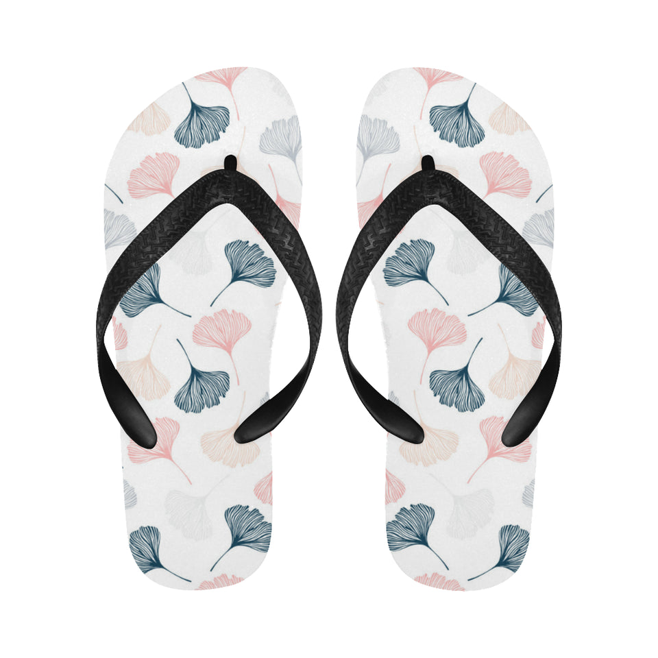 Black Gray Cream coral ginkgo leaves pattern Unisex Flip Flops