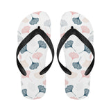 Black Gray Cream coral ginkgo leaves pattern Unisex Flip Flops