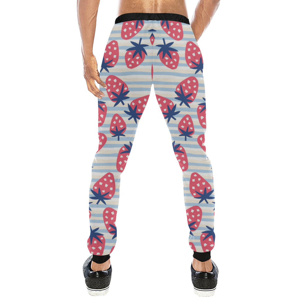 Strawberry pattern blue lines background Unisex Casual Sweatpants
