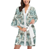 Dragonfly Butterfly Plants insect flower vintage s Women's Short Kimono Robe