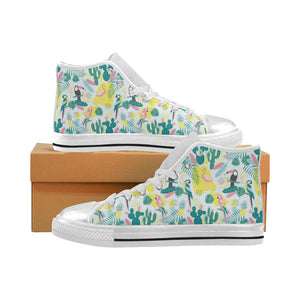 Cute parrot toucan flamingo cactus exotic leaves p Women's High Top Canvas Shoes White