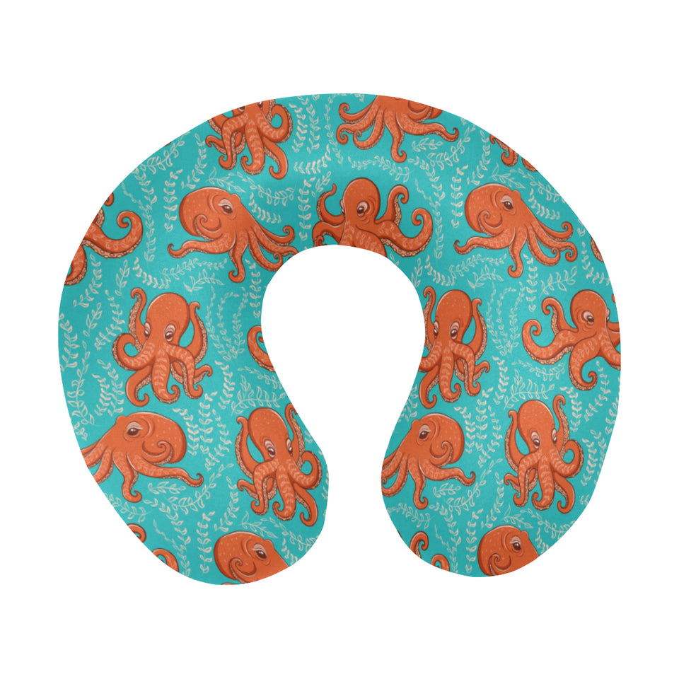 Octopus turquoise background U-Shaped Travel Neck Pillow
