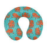 Octopus turquoise background U-Shaped Travel Neck Pillow