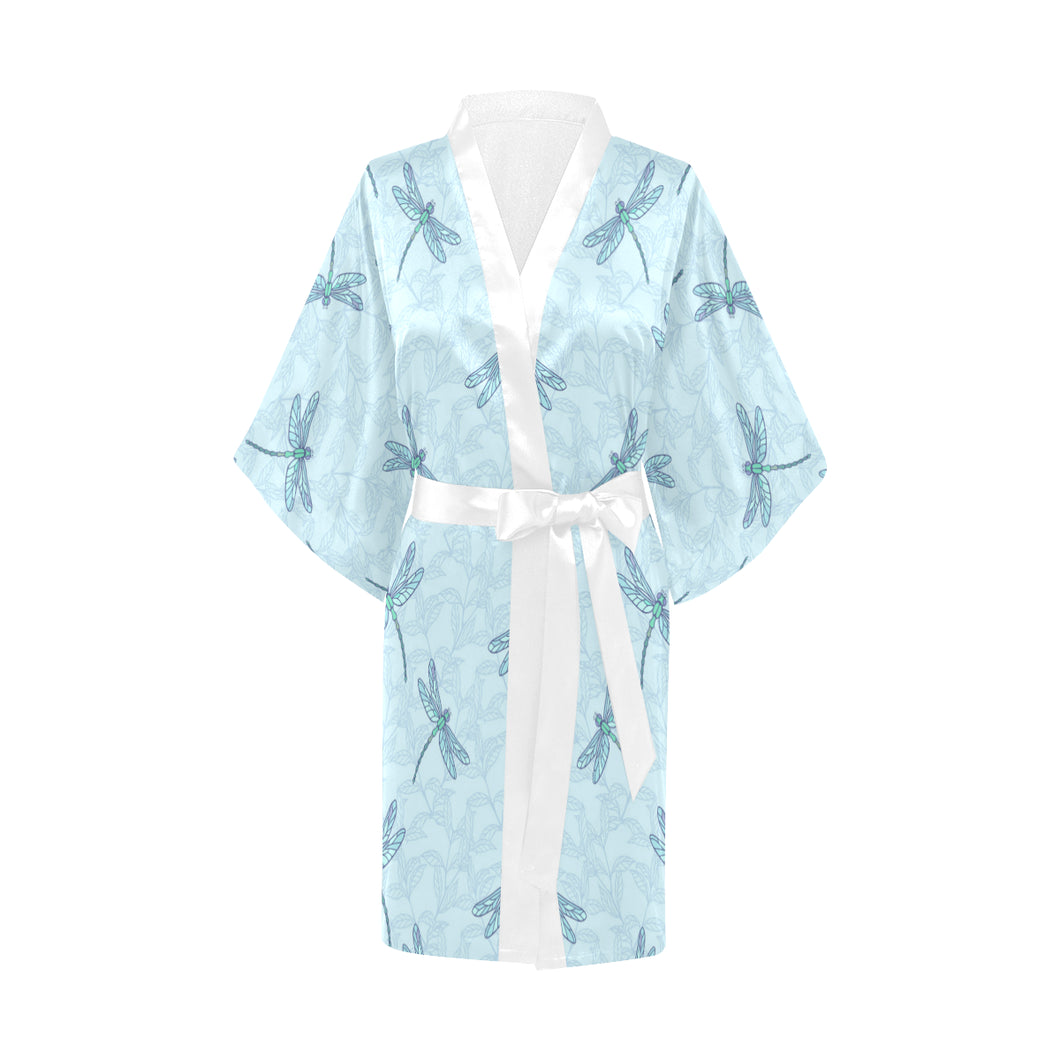 Dragonfly pattern blue background Women's Short Kimono Robe