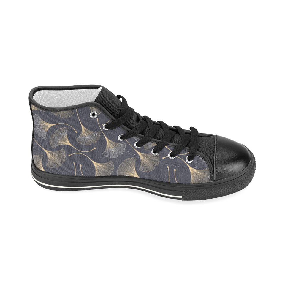 Gold ginkgo leaves Women's High Top Canvas Shoes Black