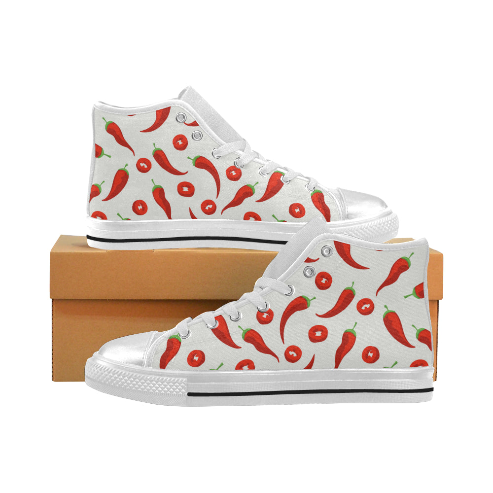 Chili pattern Women's High Top Canvas Shoes White