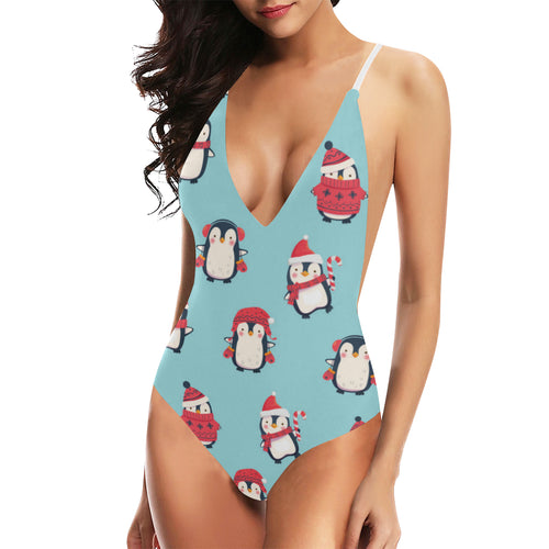 Cute penguin christmas  design pattern Women's One-Piece Swimsuit
