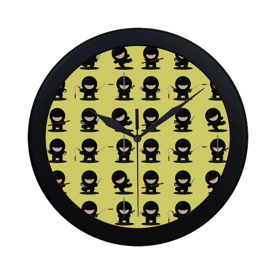 Cute ninja yellow background Elegant Black Wall Clock