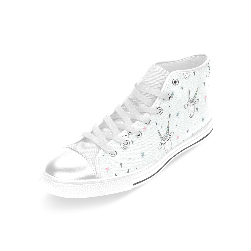 Cute goat design pattern Women's High Top Canvas Shoes White