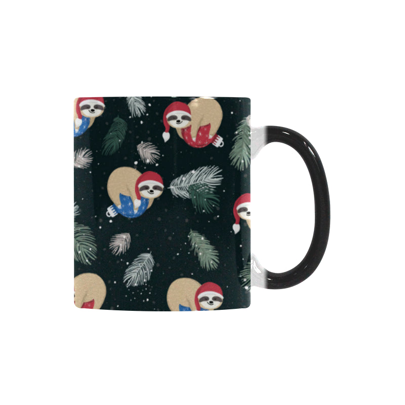Cute sloths sleeping christmas ball santa hat patt Morphing Mug Heat Changing Mug