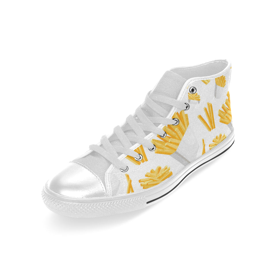 French fries white paper box pattern Men's High Top Canvas Shoes White