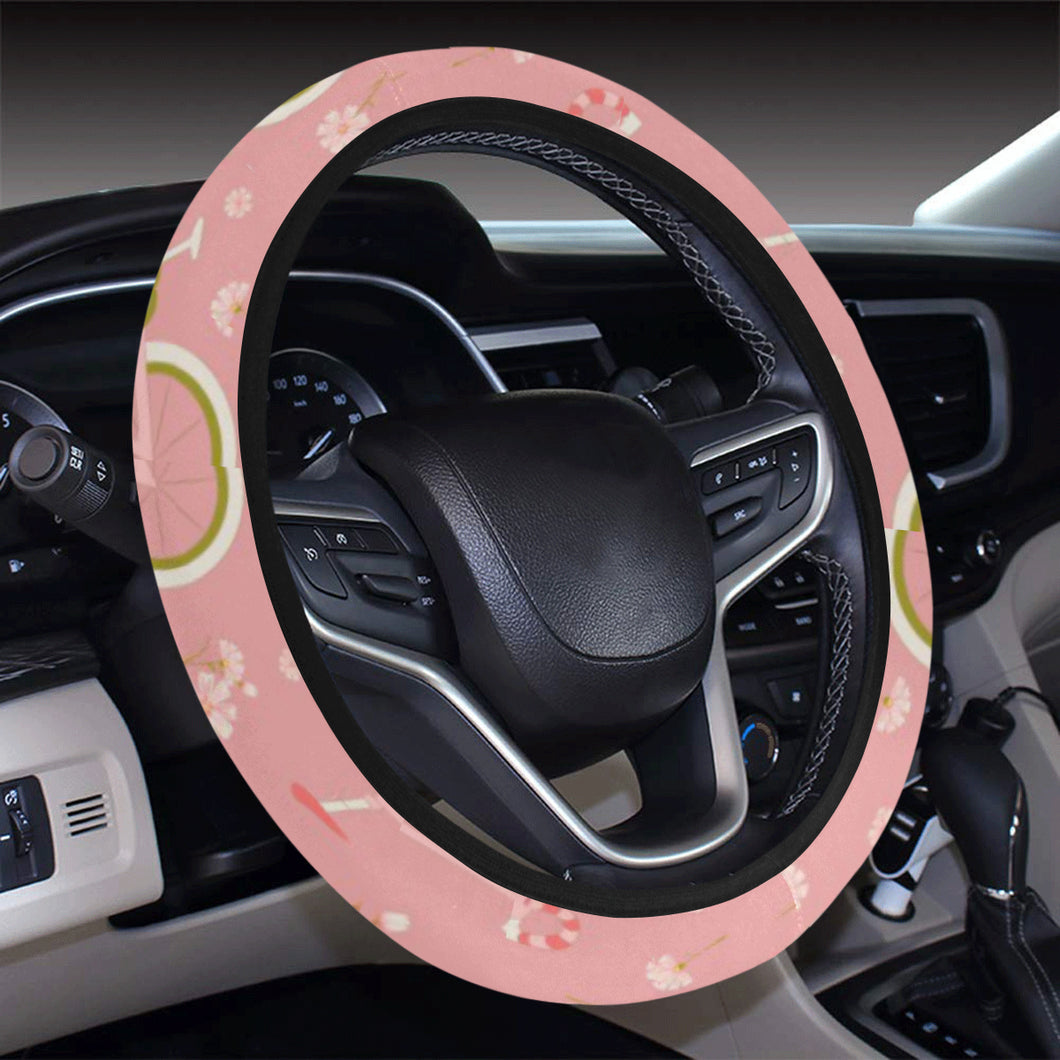 Bicycle Pattern Print Design 02 Car Steering Wheel Cover