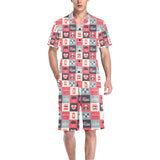 British Pattern Print Design 05 Men's V-Neck Short Pajama Set