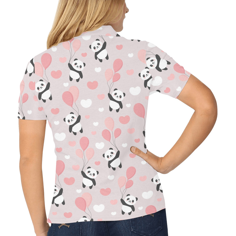 Cute panda ballon heart pattern Women's All Over Print Polo Shirt