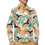 Eagle Pattern Print Design 02 Men's Long Sleeve Polo Shirt