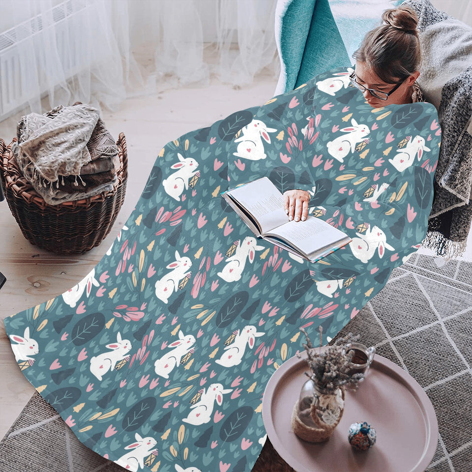 Cute rabbit pattern Blanket Robe with Sleeves