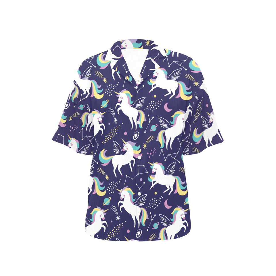 Hand drawn cute unicorn star planet Women's All Over Print Hawaiian Shirt