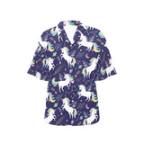 Hand drawn cute unicorn star planet Women's All Over Print Hawaiian Shirt