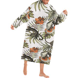 Monkey red hibiscus flower palm leaves floral patt Blanket Robe with Sleeves